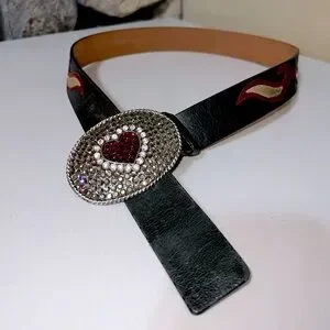 Bebe Vintage Rhinestone Heart Western Flame Leather Belt Size M/L bebe | Accessories | Bebe Vintage Rhinestone Heart Western  main image 2